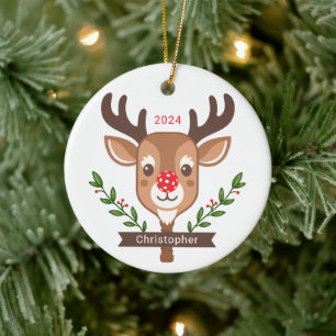 Schattige gepersonaliseerd rendier pickleball Orna Keramisch Ornament