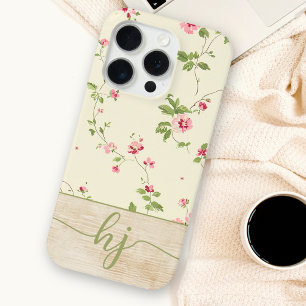 Schattige gepersonaliseerd Shabby Chic bloemenmono iPhone 15 Pro Case