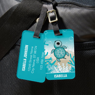 Schattige gepersonaliseerd Zee Turtle Bagagelabel