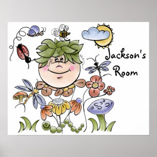 Schattige gepersonaliseerde bloementuin fee poster