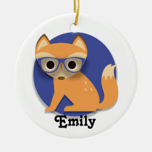 Schattige gepersonaliseerde bruine vos met bril bl keramisch ornament