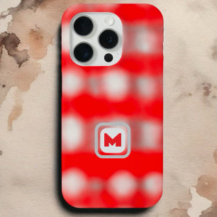 Schattige geplakt rood wit grijs monogram Kerst iPhone 15 Pro Case