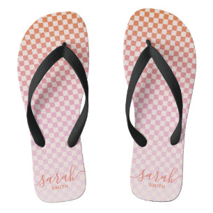 Schattige Geruite Roze Oranje Zomer Teenslippers