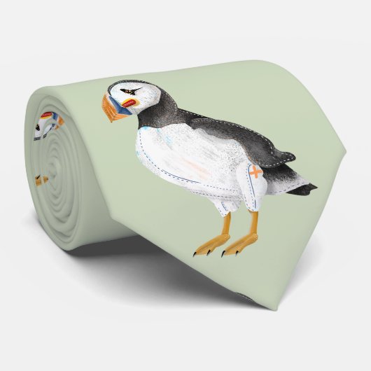 Schattige geschilderde puffin stropdas (Opgerold)