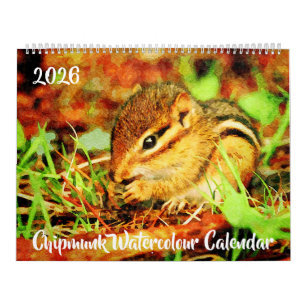Schattige gestreepte eekhoorns Wildlife Watercolor Kalender