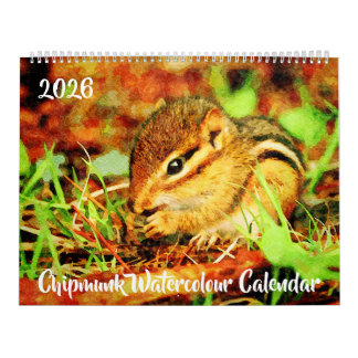 Schattige gestreepte eekhoorns Wildlife Watercolor Kalender