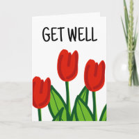 Schattige Get Well kaart met rode tulpen tekening