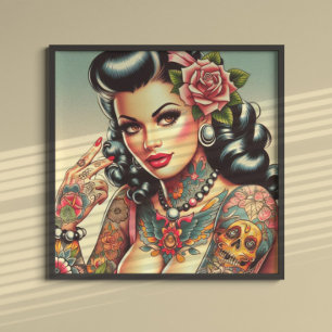 Schattige getatoeëerd meisje poster