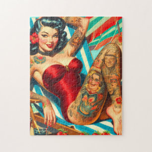 Schattige getatoeëerd zwempak pin-up legpuzzel