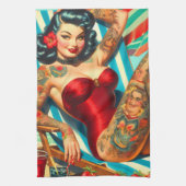 Schattige getatoeëerd zwempak pin-up theedoek (Verticaal)