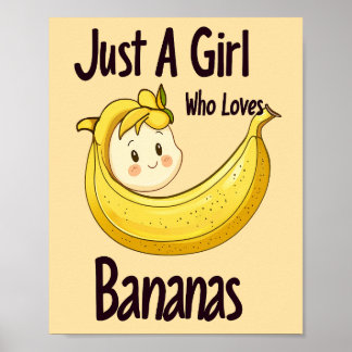 Schattige gewoon een meisje dat houdt van bananen  poster