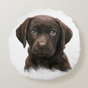 Schattige gezicht van Chocolate Labrador Dog Rond Kussen