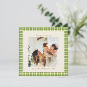 Schattige gezinsfoto moderne tartan geruite kerst feestdagenkaart