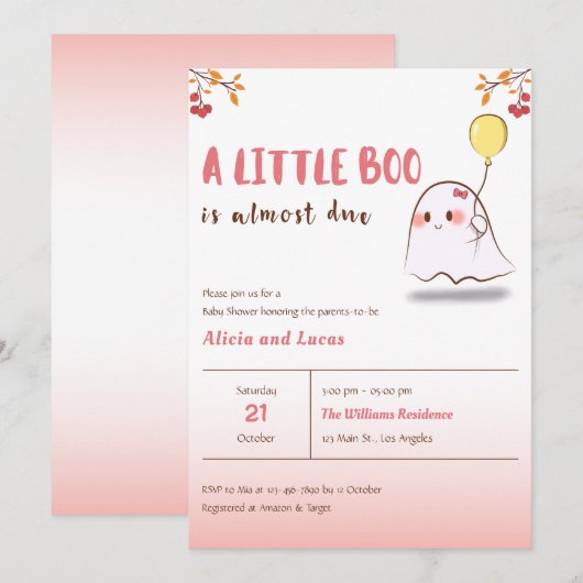 Schattige Ghost A Little Boo Halloween Baby shower Kaart (Voorkant / Achterkant)