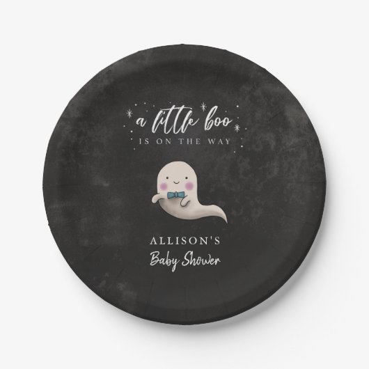 Schattige Ghost Bow Stropdas Little Boo Baby showe Papieren Bordje (Voorkant)