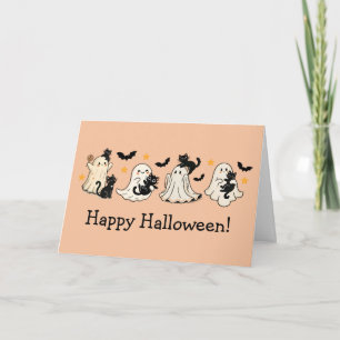 Schattige Ghost & Cat Halloween Wenskaart Kaart