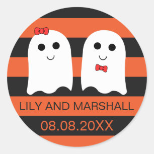 Schattige Ghost Couple Halloween Bruiloft Sticker 