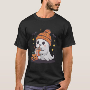 Schattige Ghost Drink Coffee Funny Pumpkin Costume T-shirt