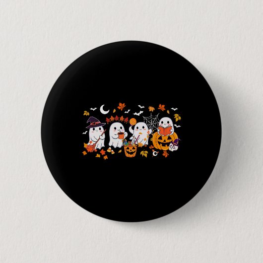 Schattige Ghost Drink Coffee Halloween Ghost Herfs Ronde Button 5,7 Cm (Voorkant)