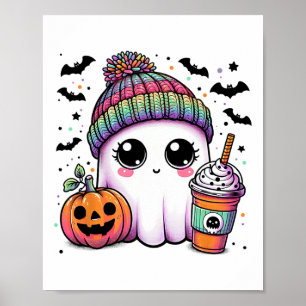 Schattige Ghost Drink Coffee Latte Ghost Boo Hallo Poster