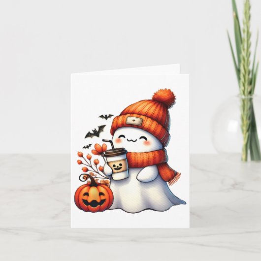 Schattige Ghost Drink Koffie Halloween Ghost Coffe Kaart (Voorkant)