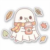 Schattige Ghost Drink Pumpkin Spice Latte Herfst Sticker (Voorkant)