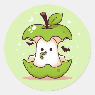 Schattige Ghost en Apple Green Halloween Ronde Sticker