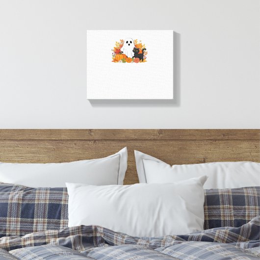 Schattige Ghost en Black Cat Classic T-shirt Canvas Afdruk (Insitu (Slaapkamer))