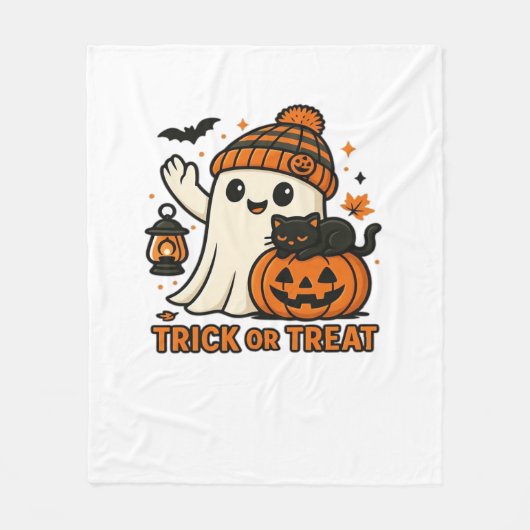 Schattige Ghost en Black Cat Trick or treat Classi Fleece Deken (Voorkant)