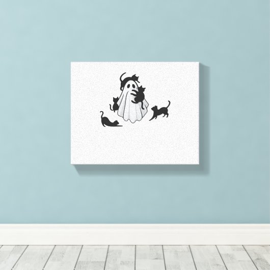Schattige Ghost en Black Cats Classic T-shirt Canvas Afdruk (Insitu (Houten vloer))