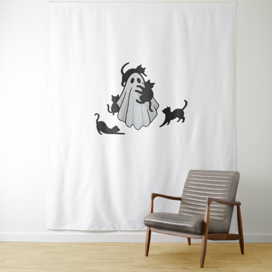 Schattige Ghost en Black Cats Classic T-shirt Wandkleed (In situ)