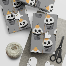 Schattige Ghost Face Cupcakes voor Halloween-gesch Cadeaupapier