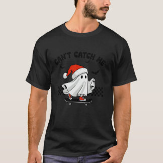 Schattige Ghost Santa Hat Skateboarden Grappig Hal T-shirt