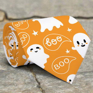 Schattige Ghosts Boo Oranje Halloween Stropdas