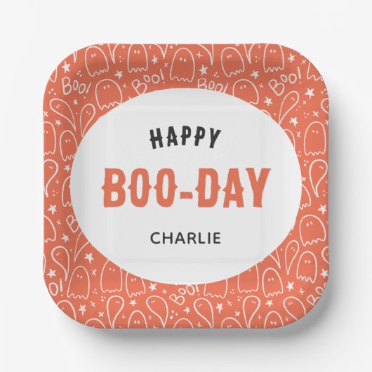 Schattige Ghosts Pattern Happy 'Boo-Day' gepersona Papieren Bordje (Voorkant)