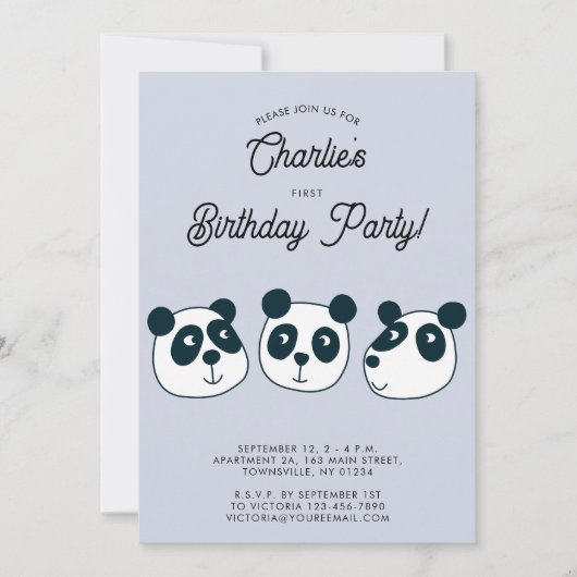 Schattige Giant Panda Beer Eerste Verjaardagsfeest Kaart (Voorkant)