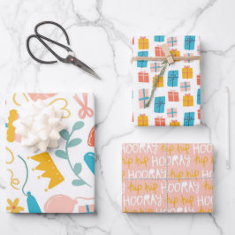 Schattige Gift Crown Hip Hip Hooray Inpakpapier Vel