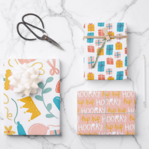 Schattige Gift Crown Hip Hip Hooray Inpakpapier Vel