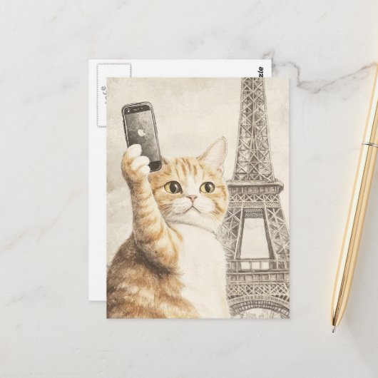 Schattige Ginger Cat neemt een selfie Briefkaart (Voorkant / Achterkant in situ)