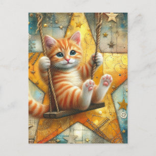 Schattige Ginger Kitten op een schommel Briefkaart