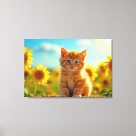 Schattige Ginger Kitten op het gebied van zonneblo Canvas Afdruk