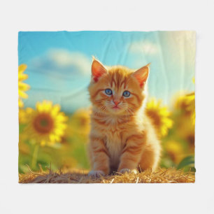 Schattige Ginger Kitten op het gebied van zonneblo Fleece Deken