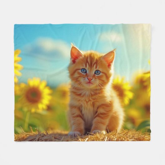 Schattige Ginger Kitten op het gebied van zonneblo Fleece Deken (Voorkant (Horizontaal))