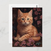 Schattige Ginger Kitten Pink Flowers Briefkaart (Voorkant / Achterkant)