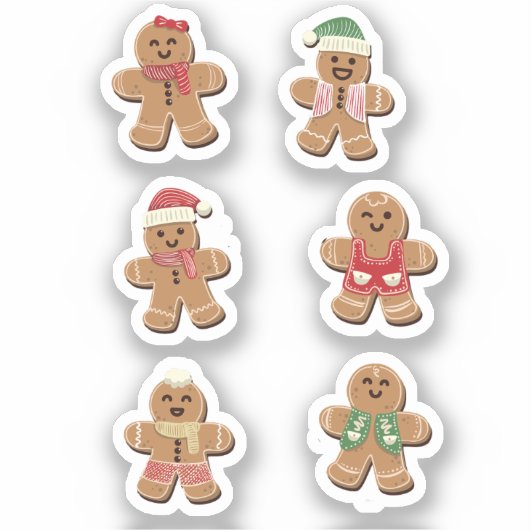 Schattige Gingerbread Mannen Kerst stickers Set (Voorkant)