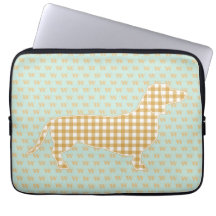 Schattige Gingham Dachshund Monogram Eend Blauw