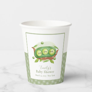 Schattige Gingham Groene Zoete Erwt In Peul Babyfe Papieren Bekers