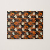 Schattige, gingham Halloween spook pompoen vleermu Legpuzzel (Horizontaal)