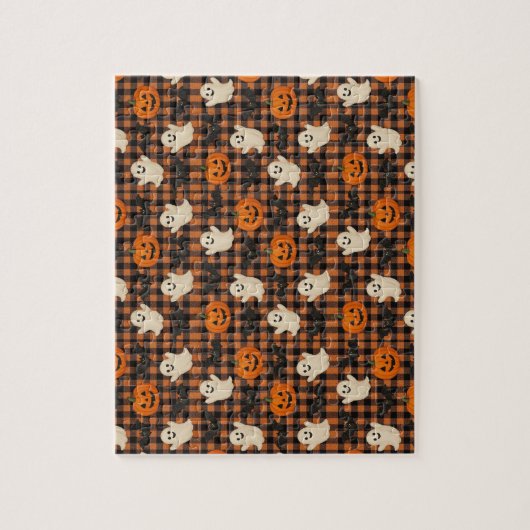 Schattige, gingham Halloween spook pompoen vleermu Legpuzzel (Verticaal)