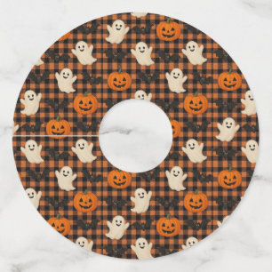 Schattige, gingham Halloween spook pompoen vleermu Wijnglaslabel